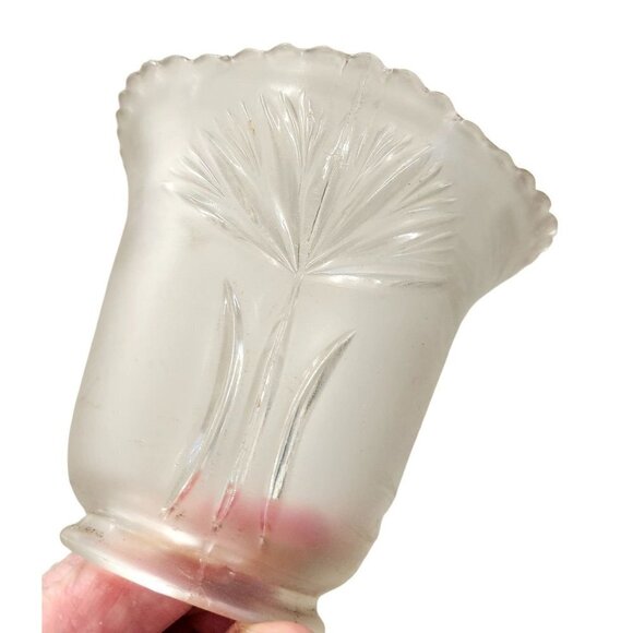 Vintage Frosted Emboss Glass Scallop Edge Light SHADE, Bulb Cover 3.75 inch high - Picture 5 of 8